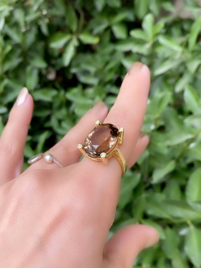 Goldener Rauchquarzring