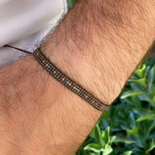 Bracelet en perles de code Morse marron pour homme