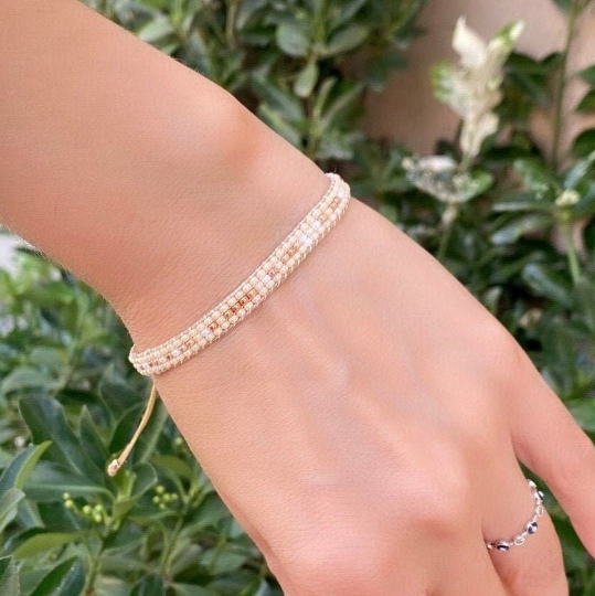 Cream Beads Morse Code Bracelet