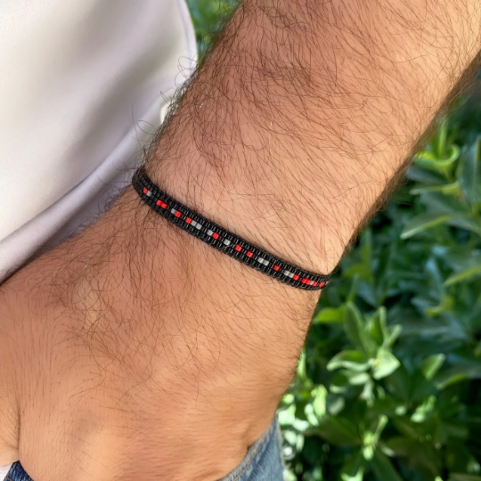 Schwarzes Morsecode-Armband für Herren