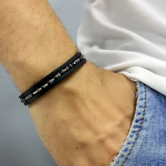 Bracelet en morse noir pour homme