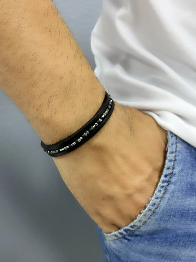 Bracelet en morse noir pour homme
