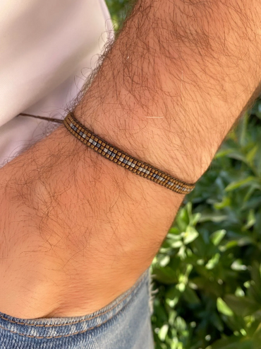 Bracelet en perles de code Morse marron pour homme