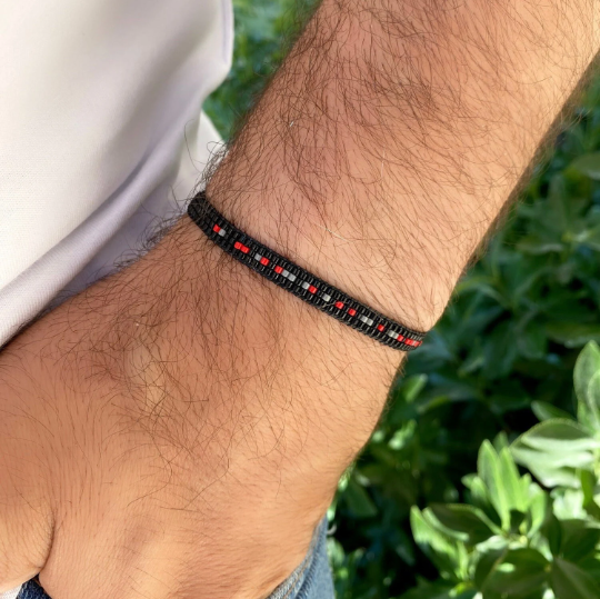 Schwarzes Morsecode-Armband für Herren