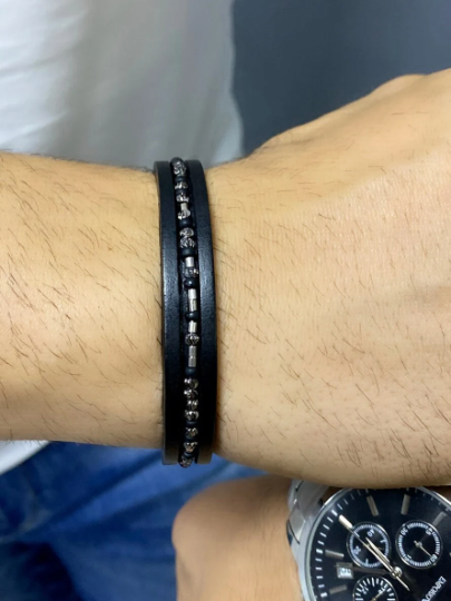 Bracelet en morse noir pour homme