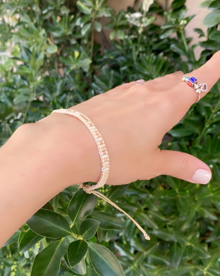 Cream Beads Morse Code Bracelet