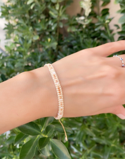 Cream Beads Morse Code Bracelet