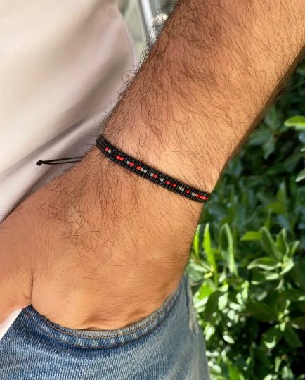 Schwarzes Morsecode-Armband für Herren