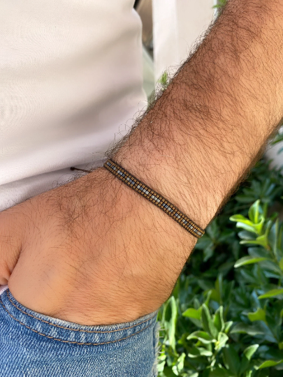 Bracelet en perles de code Morse marron pour homme