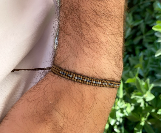 Bracelet en perles de code Morse marron pour homme