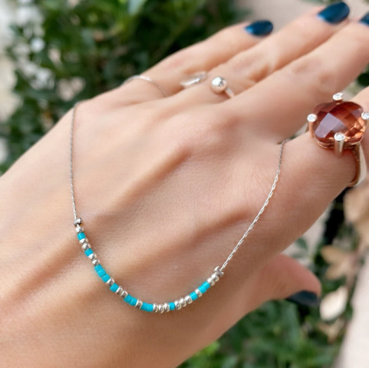 Aqua Beads Morse Code Necklace