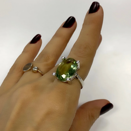 Bague en améthyste verte naturelle